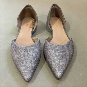 Sundance Elegant Silver Embroidered Women's Pointed Toe D’Orsay Flats 37